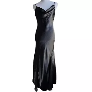Vintage Cache Evening Gown Women's Small Black Satin Mesh Babydoll Witchy Prom - Picture 1 of 8