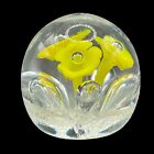 St Clair Art Glass Paperweight Yellow Flowers Handmade Elwood Indiana