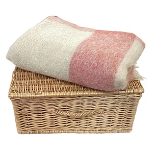 Cree Mills Pink Check Pure Mohair Scottish Made Large Blanket Double 85" x 72" - Picture 1 of 9