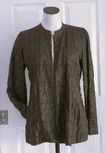 Eileen Fisher Brown 100% Silk Embroidered Tucks Lined Open Jacket w/Pockets S/M - Picture 1 of 12