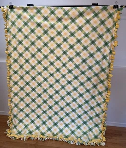 Yellow and Green Check Fleece Blanket Throw Handmade #33 (51.5in W X 68in L) - Picture 1 of 3