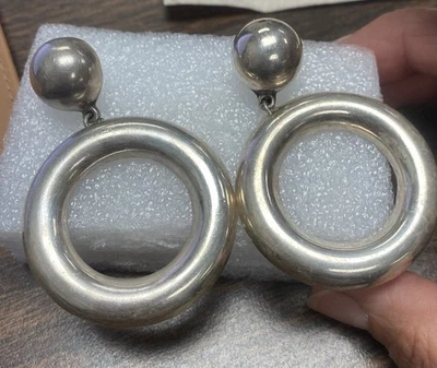 Vintage Mexiko große Creolen Sterlingsilber Ohrhänger schön!!!! - Bild 1 von 4