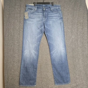 7 For All Mankind Standard Jeans Mens 38 x 35 Blue Light Wash Straight Leg USA - Picture 1 of 11