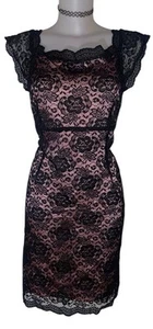 Vtg Y2k Women’s Black Lace Overlay Pink Empire Goth Witchy Grunge Dress Sz M - Picture 1 of 3