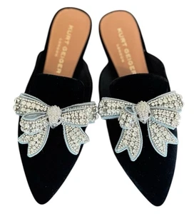 Kurt Geiger 37 / US 7 London Crystal Embellished Mule Black Velvet Flat Slip On - Picture 1 of 14
