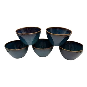 World Market Glazed Ceramic Reactive Indigo Blue Soup Bowls 5.5” x 3.25” $ Each - Picture 1 of 9