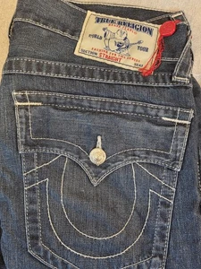 True Religion World Tour Jeans Men's 34x34 Blue Denim Straight Flap Pocket Retro - Picture 1 of 17