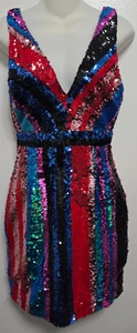 Vestido Corto AKIRA Multicolor Lentejuelas Talla S Cóctel Cuello en V Tanga Sin Mangas - Imagen 1 de 19