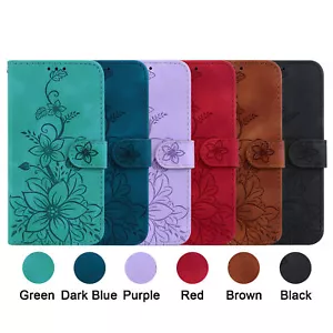 PU Leather Flower Lily Phone Case For Motorola E22 E40 E30 E20 E15 Edge 20 Pro - Picture 1 of 13