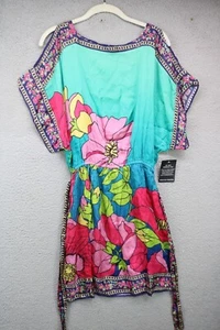 Boston Proper Silky Floral Dress-Size Small-Belted-Cold Shoulder-New w/Tags - Picture 1 of 11