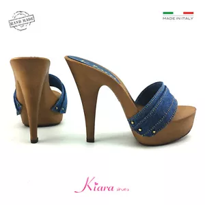 Zuecos Denim - Base Mou - Zapatos Made IN Italy 35 Al 42 - Talón 13 - Imagen 1 de 2