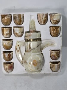 Onyx Tea Pot And 12 Cups In Set Afghanistan Stoneware - Picture 1 of 9