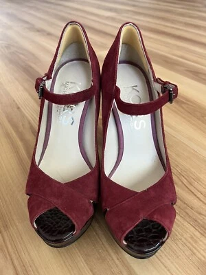 KORS Michael Kors Pavorda Bordeux Borgoña Gamuza Plataforma Tacón Talla 5m EE. UU. Foto 1 de 4