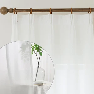 White Linen Curtains 84 Inches Long 2 Panels Faux Linen Thick Semi Sheer Pinch P - Picture 1 of 7
