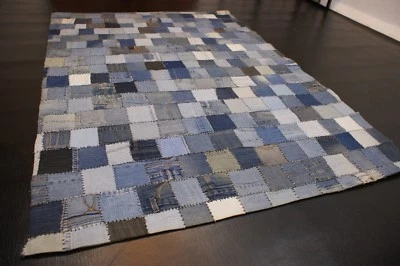 Upcycling Vintage Jeans enim Teppich aus Baumwolle patchwork blau diverse Größe - Bild 1 von 4
