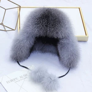 Unisex Real Fox Fur Hat Russia Ushanka Trapper Hunter Hat Earflap Outdoor Cap - Picture 1 of 14