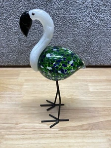 Mundgeblasene Glas Flamingo Figur 11,5" groß Vogel Metallbeine - Bild 1 von 7