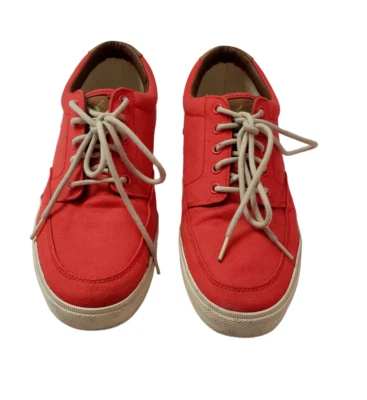 Polo Ralph Lauren Vance Zapatos de Barco de Encaje Tenis Hombres 13D Naranja Lona Cuero Foto 1 de 4