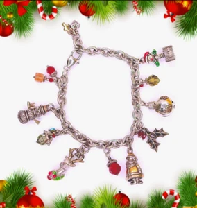 Brighton Holiday Christmas Story Silver Plate Crystal Womens Charm Bracelet 8.5” - Picture 1 of 7