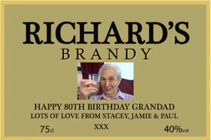 PERSONALISED BRANDY BOTTLE LABEL PHOTO - PARTY / BIRTHDAY / WEDDING / CHRISTMAS - Picture 1 of 2