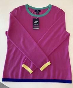 Lands End CASHMERE Sweater L (14 - 16 ) NWT $ 190 Pink Colorblock - Picture 1 of 7