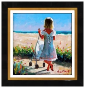 Michael Vincent Ölgemälde auf Leinwand signiert Kinderportrait Strand Kunst Landschaft - Bild 1 von 4