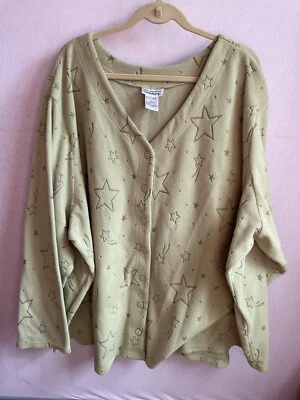 All American Comfort Mujer 5X 100% Poliéster Chaqueta Botón Delantero ☼ Verde Estrellas Foto 1 de 4