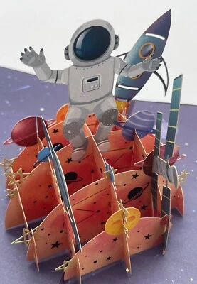 Space 3D Pop Up Card Astronaut Planets Solar System Stars Adventure Travel Fun - Image 1 of 4