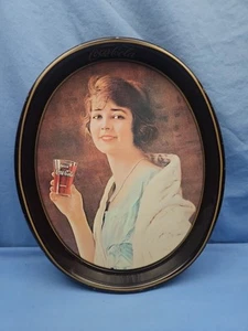 Vintage Drink Coca-Cola Serving Tray Metallic Plate Woman drinking Coke 1973 - Picture 1 of 6