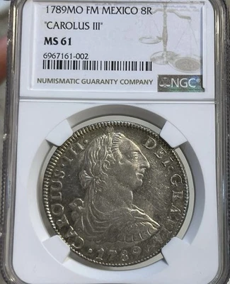 1789 México 8 Reales Carolus III NGC MS61 Campos Semi Prooflike Lindos - Imagem 1 de 2