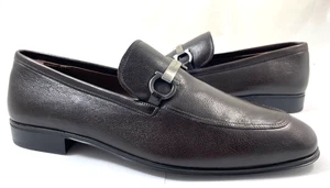 Ferragamo Men's Size 10 E Gancini Bits Leather Slip On Loafers Shoes Brown $750 - Picture 1 of 9