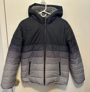 Abercrombie Kids Puffer Coat Boys Size 15/16 Gray Blue Hooded Fleece Lined - Picture 1 of 12