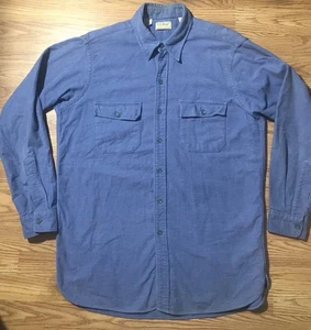 Vintage LL Bean Button Up Shirt Blue Chamois Flannel Mens L Button Up USA Made - Picture 1 of 12