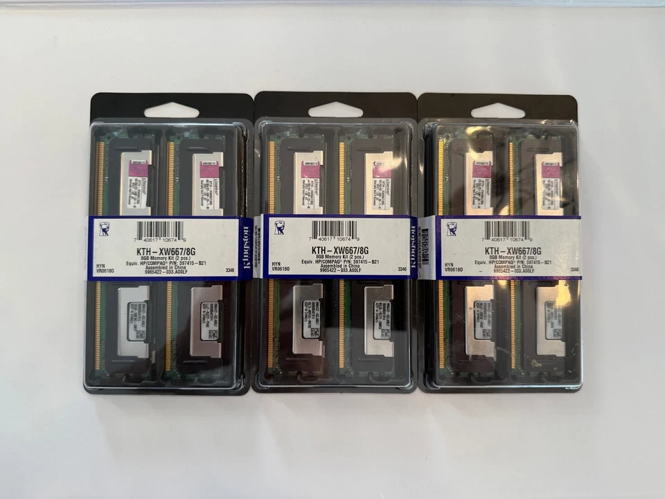Lot of 3 packs - KTH-XW667/8G Kingston 8GB PC2-5300 DDR2-667MHz ECC Memory KIT - Image 1 of 1