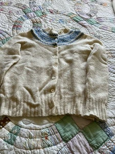 Vintage Dean’s Of Scotland Cardigan Fair Isle Sweater 38 Small Medium Ivory - Picture 1 of 10