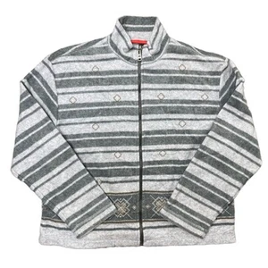 Liz & Co Grey Fleece Jacket Striped Abstract Polar Womens Medium - Picture 1 of 4