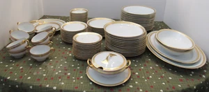 PICKARD Rare PIC115 White W/ Gold Encrusted Band China Dinnerware 84 Piece Set - Picture 1 of 21