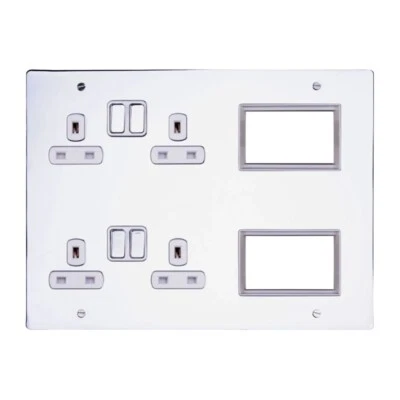 Deta 8175CHW Media Plate Polished Chrome 4 Gang Switched Socket 6 Gang Euro Mod - Image 1 of 2