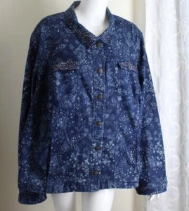 Erika Sz 3X Batik Print Stretch Luxe Studded Details Denim Jean Blazer Jacket - Picture 1 of 7