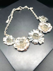 Kristin Davis Signed Vintage Flower and Beaded Silver Tone Necklace