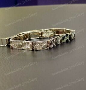Men's and Ladies In 14K White Gold Finish Nugget Style Link Designer Bracelet 
