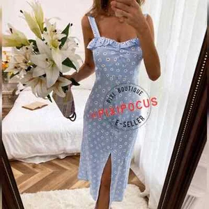 ZARA NUOVO ABITO MIDI BUSTIER LINO STAMPA FLOREALE BLU CIELO S,M,L 2157/056 - Foto 1 di 12
