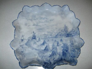 RARE Delft Blue Hand Painted Porcelain Square Plate Dish Windmill 9 1/4 Inch - Picture 1 of 3