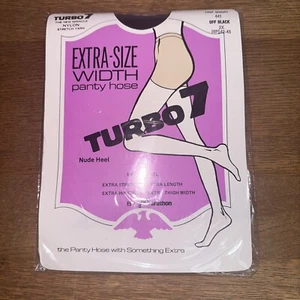 Nylons vintage Turbo 7 para mujer talla 2X extra ancho negro elástico nuevo - Imagen 1 de 2