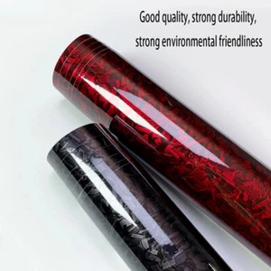 Carbon Fiber Vinyl Film Self Adhesive Auto Tuning Vinyl Wrap Glossy Black Red - Picture 1 of 24