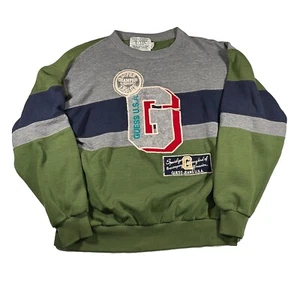 Vtg 90s Guess Jeans USA Pullover Sweatshirt L Colorblock Graphic Mens - Picture 1 of 15