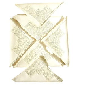 6 Linen Napkins Crochet Panel Edge Floral Farm Country Retro Vtg - Bild 1 von 5