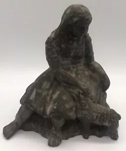 Antique Bronze Victorian Seated Lady W Dog Clock Statue Miller Bronze Co. - Picture 1 of 8