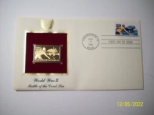 WW 2 1942 BATTLE CORAL SEA FIRST DAY ISSUE GOLD STAMP. 1992 50TH ANNIVERSARY - Picture 1 of 6