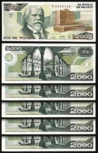 Mexico 2000 Pesos 1989, UNC, 5 PCS LOT, P-85 - Picture 1 of 4